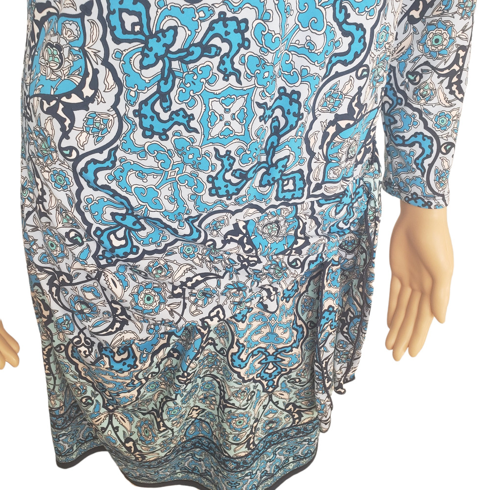 Max Studio Boho Floral Scoop Neck 3/4 Sleeve Midi Dress Side Tie Med - Picture 7 of 10